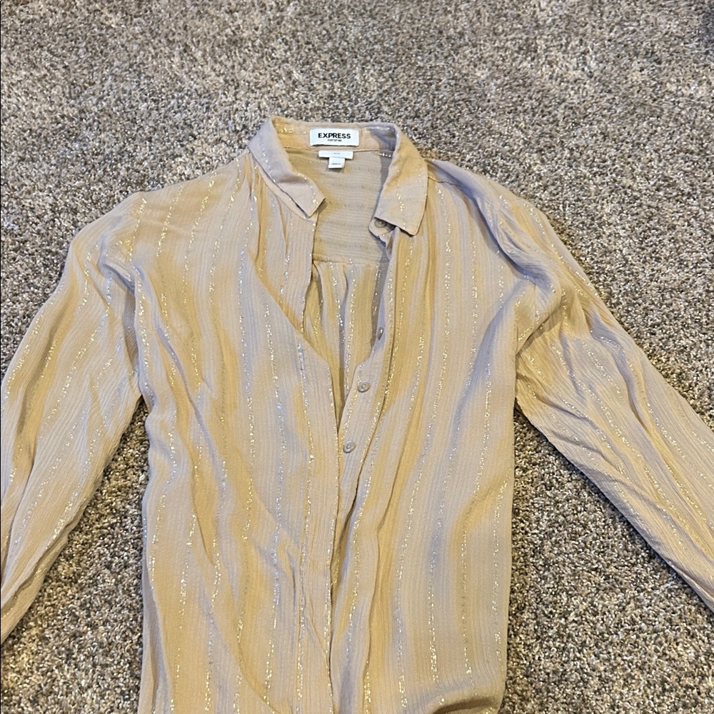 Express Beige Striped Button-Up Shirt